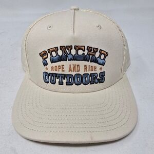 Poncho Outdoors Trucker Hat Mens Tan Rope and Ride Embroidered Snapback